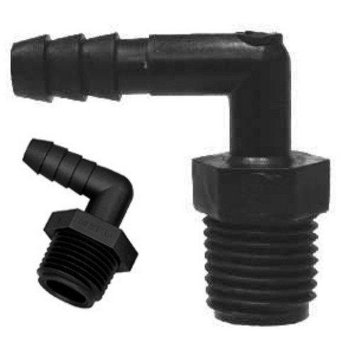 Black Poly Hose Elbows  (MPT x HB)  for Non-Kink Tubing